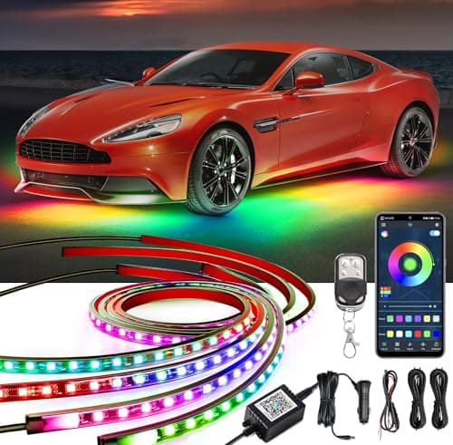 Yielinth Underglow Car Lights 252 LEDs RGBIC 4 pcs Dream Color Dancing Chasing Strip Lights with 16 Million Colors and 213 Scene Modes with App and Remote Control 5 Music Modes for All Cars