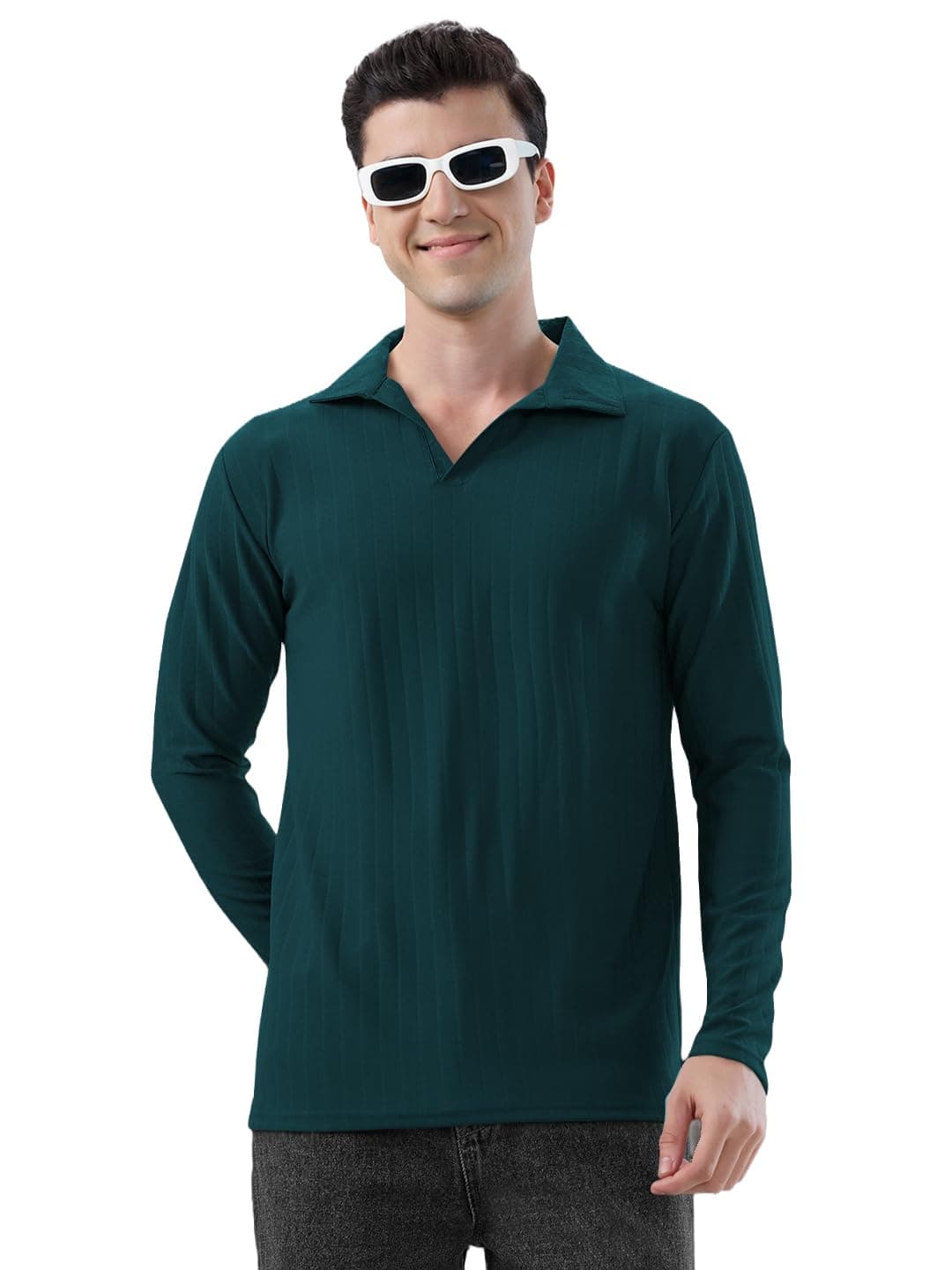 KAJARU Men's Ribbed Knit Polo T-Shirt, Long Sleeve (in, Alpha, 2XL, MOREPINCH)