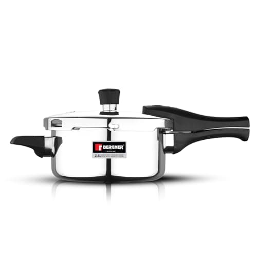 Bergner Argent Elements Triply Stainless Steel 2.4 L Outer Lid Pressure Cooker, Healthy Cooking, Even Heat Distribution, Sturdy Handle, Easy Lock System, Safety Gasket - Induction and Gas Stove Ready