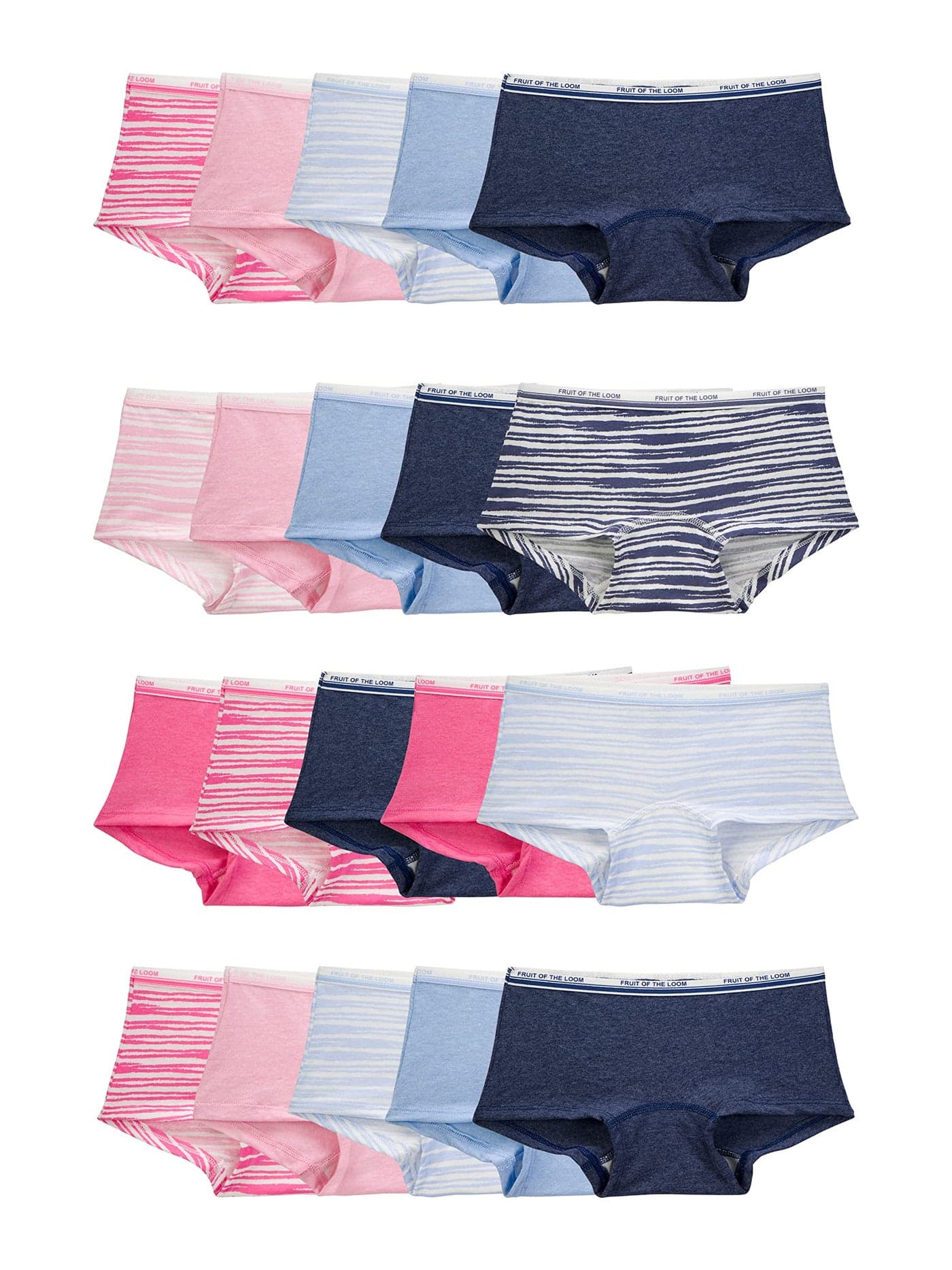 Fruit of the Loom Girls' Cotton Boyshort Underwear, 20 Pack-Fashion Assorted, 8