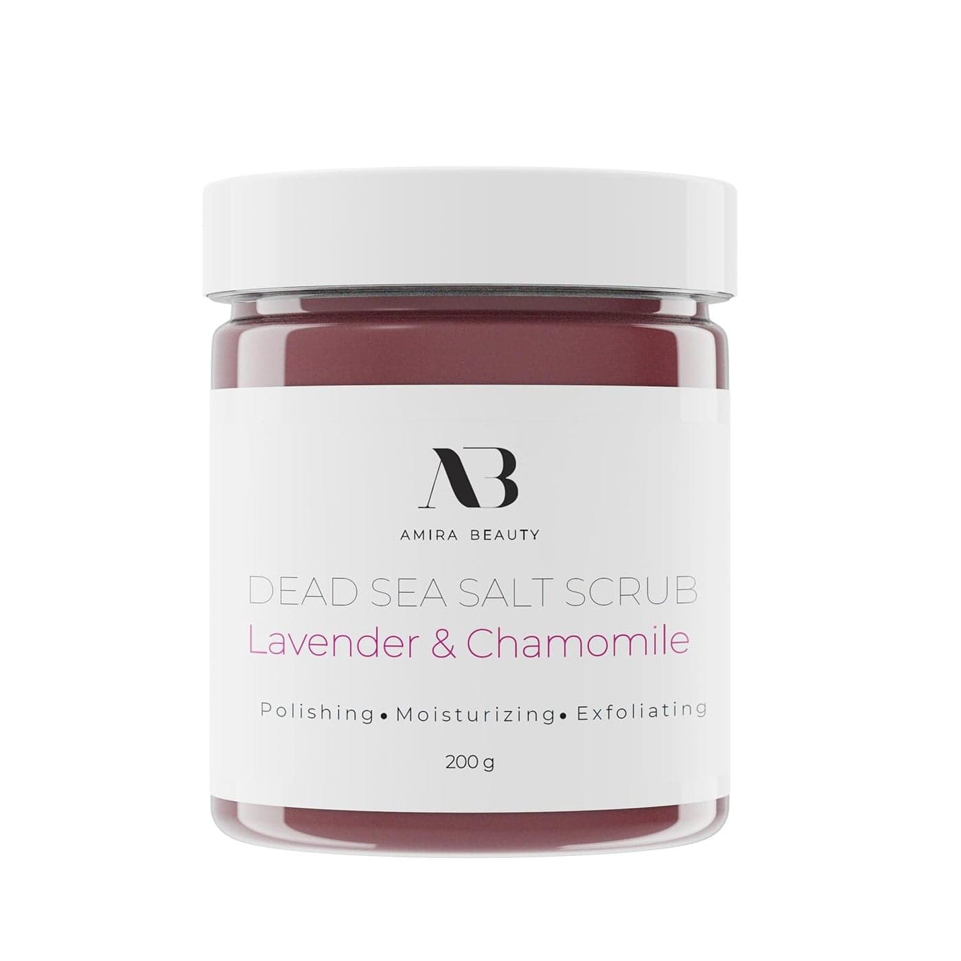 Amira Beauty Dead Sea Salt Body Scrub Lavender Chamomile Foaming Shower Scrub with Organic Essential Oils Exfoliates and Moisturizes Skin 7 OZ
