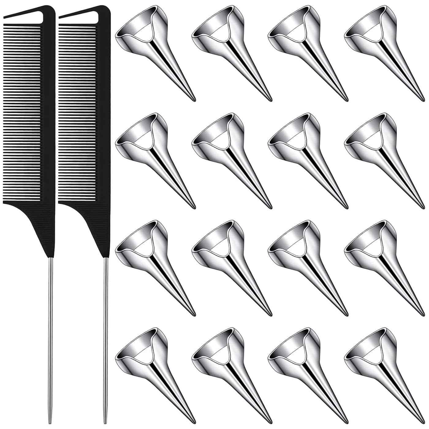 18 Pcs Hair Parting Tools Hair Parting Rings and Pinky Selecting Tools Retro Nail Finger with Steel Comb Pointed Styling Combs for Hair Braiding Curling Hair Extension Halloween Cosplay