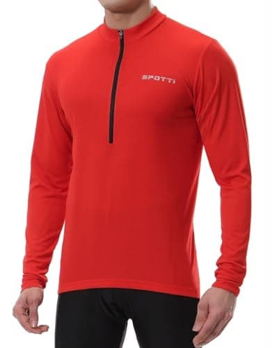 Spotti Men's Cycling Bike Jersey Long Sleeve with 3 Rear Pockets - Moisture Wicking, Breathable, Quick Dry Biking Shirt Red