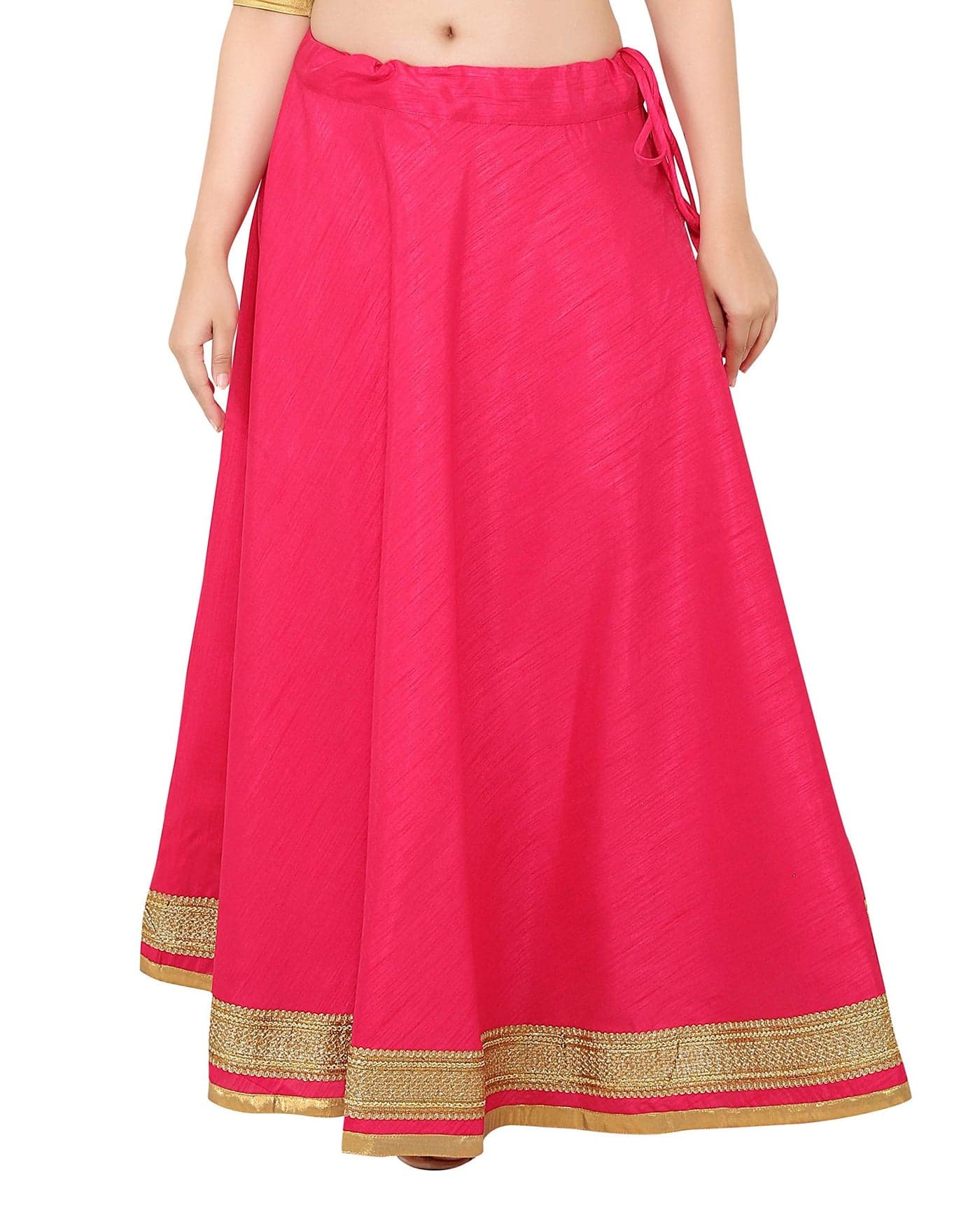 Studio Shringaar Women's Readymade Lehenga Skirt with Golden Zari Borders (XL Size, Pink)