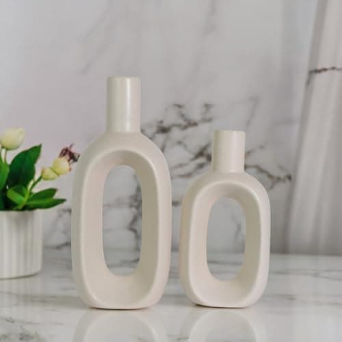 The Decor Lane Modern Decorative Vases for Home Decor | Centerpieces | Kitchen | Office or Living Room ( Set of 2, 8.5 inches & 6.5 inches ) ,Ceramic ,Beige