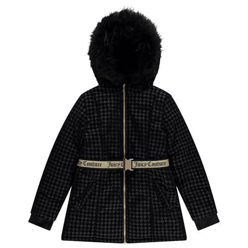 Juicy Couture Girls Coat, Faux Fur Hooded Winter Jacket, Warm Padded Parka Hoodie, Kids Heavyweight Winter Coat