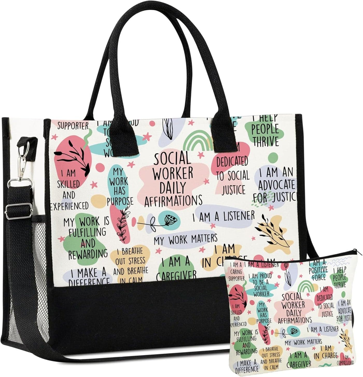 InnoBeta Social Worker Gifts for Women Canvas Tote Bag Social Worker Gifts Tote with Top Zipper Closure and Shoulder Strap for Birthday Mothers Day Christmas FULL