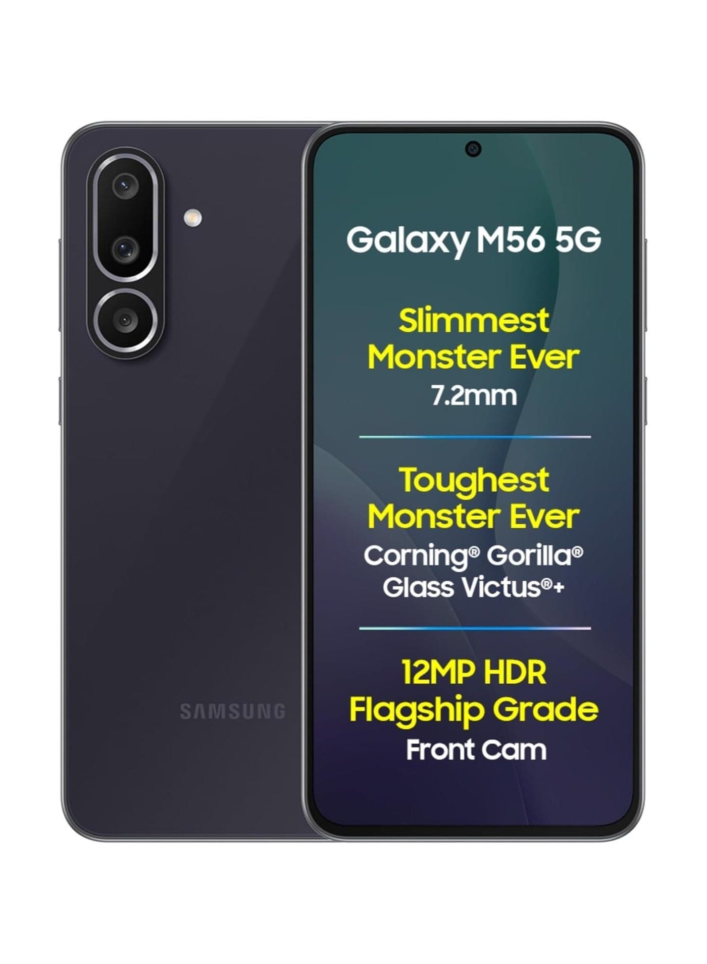 Samsung Galaxy M56 5G Mobile (Black, 8GB RAM, 256 GB Storage)| Segment's Slimmest | Gorilla Glass Victus+| 10 Bit HDR Video| 50MP Camera| AI | Vapour Cooling Chamber| Lag-Free Gaming| Without Charger