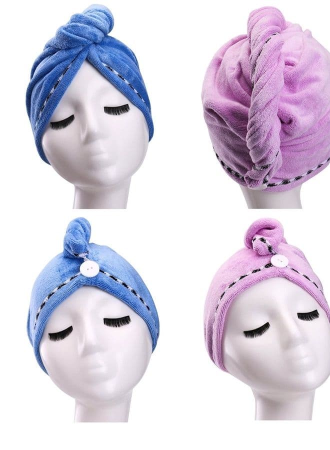 Microfiber Hair Turban Towel Wrap - Super Absorbent Drastically Reduce Hair Drying Time(2 pack puple & blue))