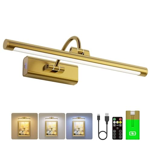 Craftersmark 16 Gallery Picture Light with 1pcs Extra 6000mAh Battery Brass Cordless Rechargeable Wall Sconce with Remote for Library Study Room Art Renter Use