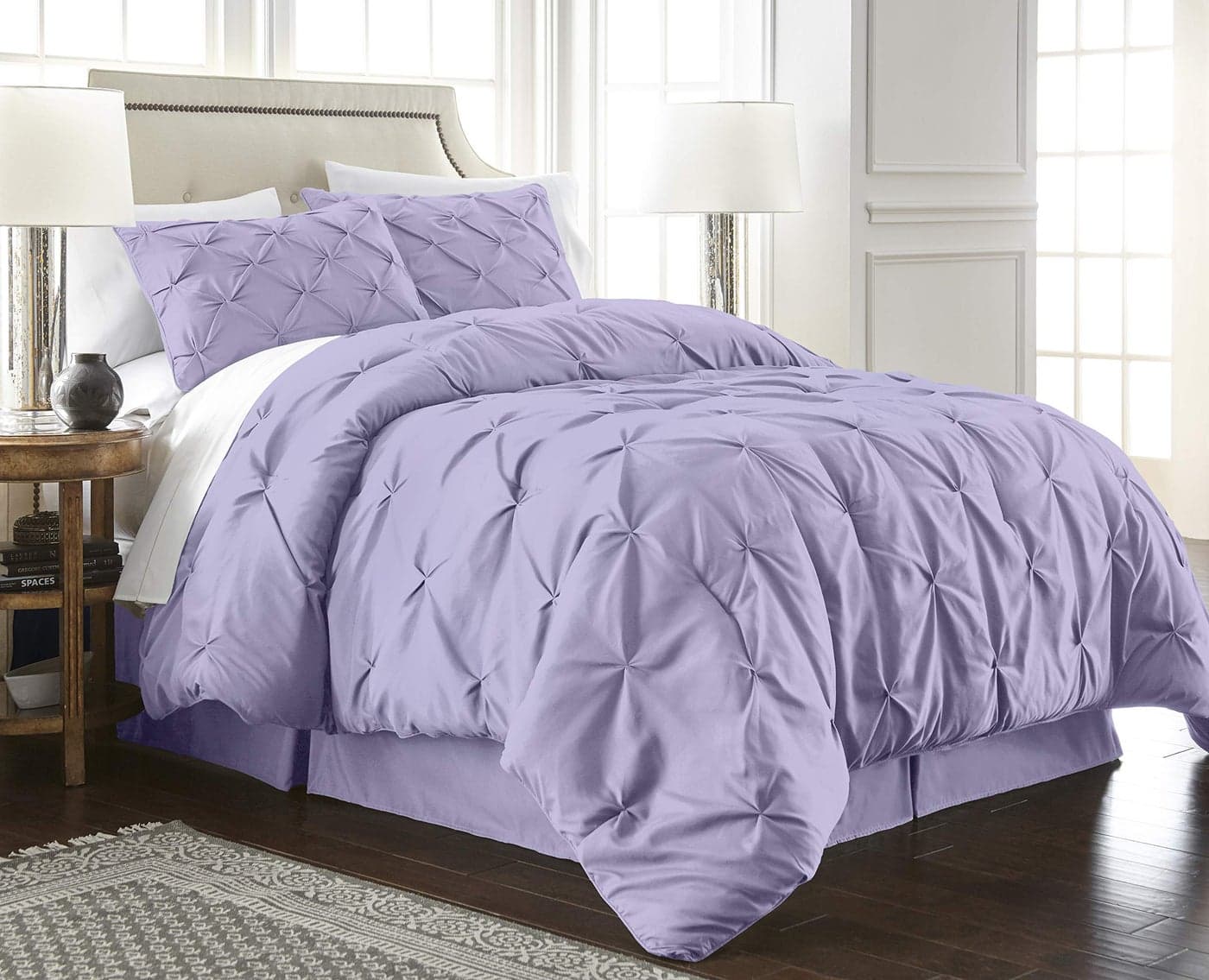 Chezmoi Collection Berlin Lavender Pinch Pleat Full Comforter Set 3Piece Comforter and Pillow Shams Soft Pintuck Lightweight All Season Microfiber Bedding