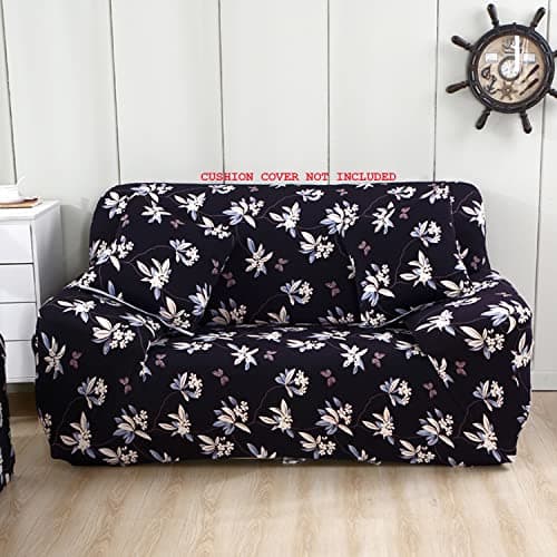House of Quirk Polyester Spandex Printed Sofa Cover Big Elasticity Cover Stretch Universal Sofa Slipcovers (Black Flower, Single Seater)