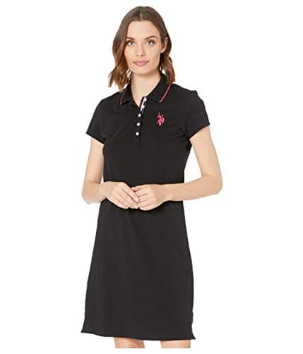 U.S. POLO ASSN. (3008 Solid Polo Dress - Banded Cuffs - Short Sleeves - Straight Hemline - Side Vents Anthracite SM One Size