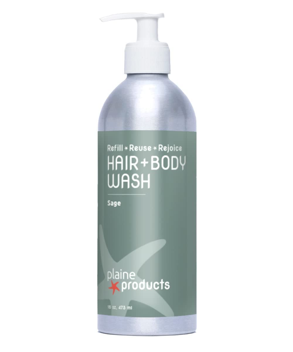 Plaine Products Eco Friendly Shampoo + Body Wash 2 in 1 Combo, 16oz, Sage (Original (with pump))