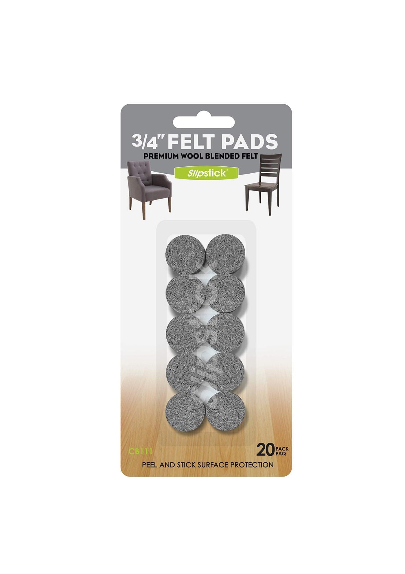 Slipstick Premium Wool Felt Furniture PadsSmall Chair Feet Floor Protectors 34 Inch Round Includes 20 HeavyDuty Felt Pads with Self Stick Adhesive Gray CB111