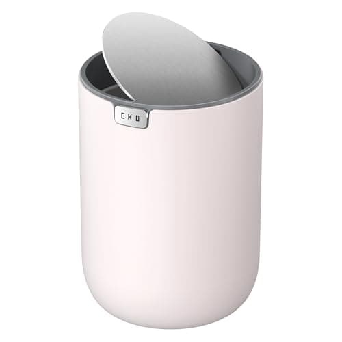 EKO Fandy 0.58 Gal/2.2L Mini Trash Can with Lid, Swing-Top Desktop Trash Can for Bathroom, Countertop, Vanity, Desk or Office, Small Garbage Bin (Pink)
