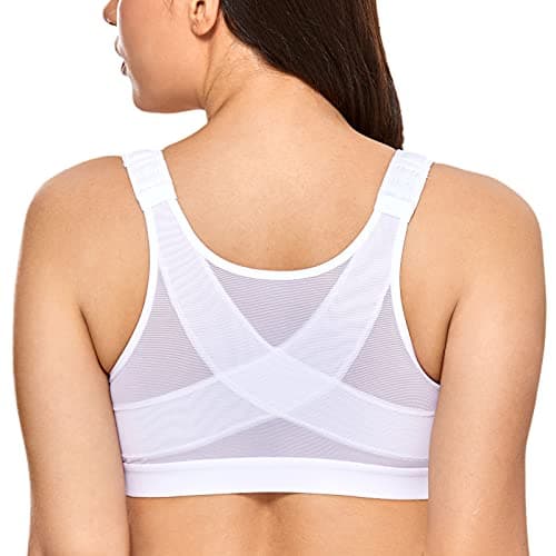 DELIMIRA Women's Full Coverage Front Closure Wire Free Back Support Posture Bra White 36B