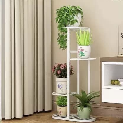 Trendy Decor Metal 6 Tier 7 Potted Plant Stand Multiple Flower Pot Holder Shelves Planter Rack Storage Organizer Display for Indoor Outdoor Garden Balcony Size- HxL 41x18 Inch (Gold) (7/5-Gold)