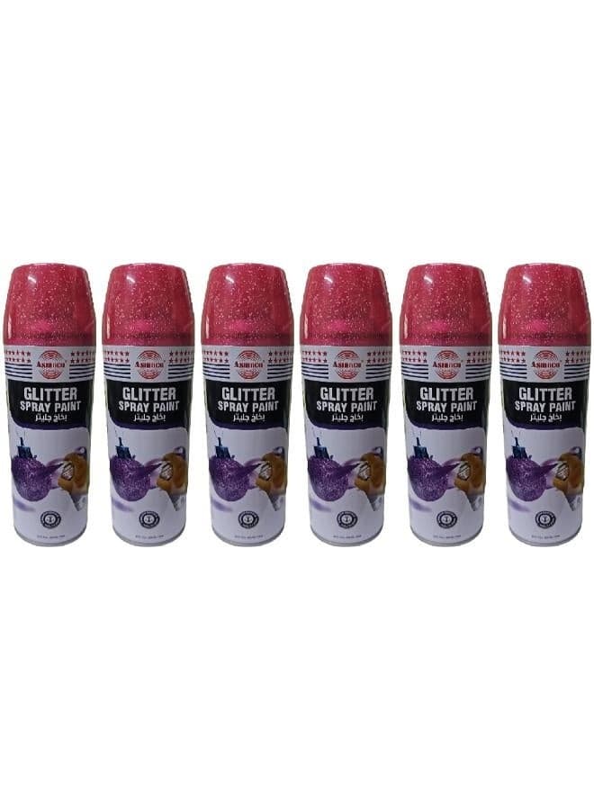 Asmaco Glitter Spray Paint - Dark Red - 400 Ml - Set of 06
