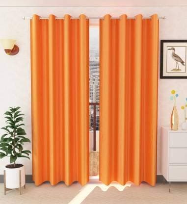 PARDA SANSAR Blackout Room Darkening Polyester Curtains for Door, 7 Feet, Orange, Set of 2