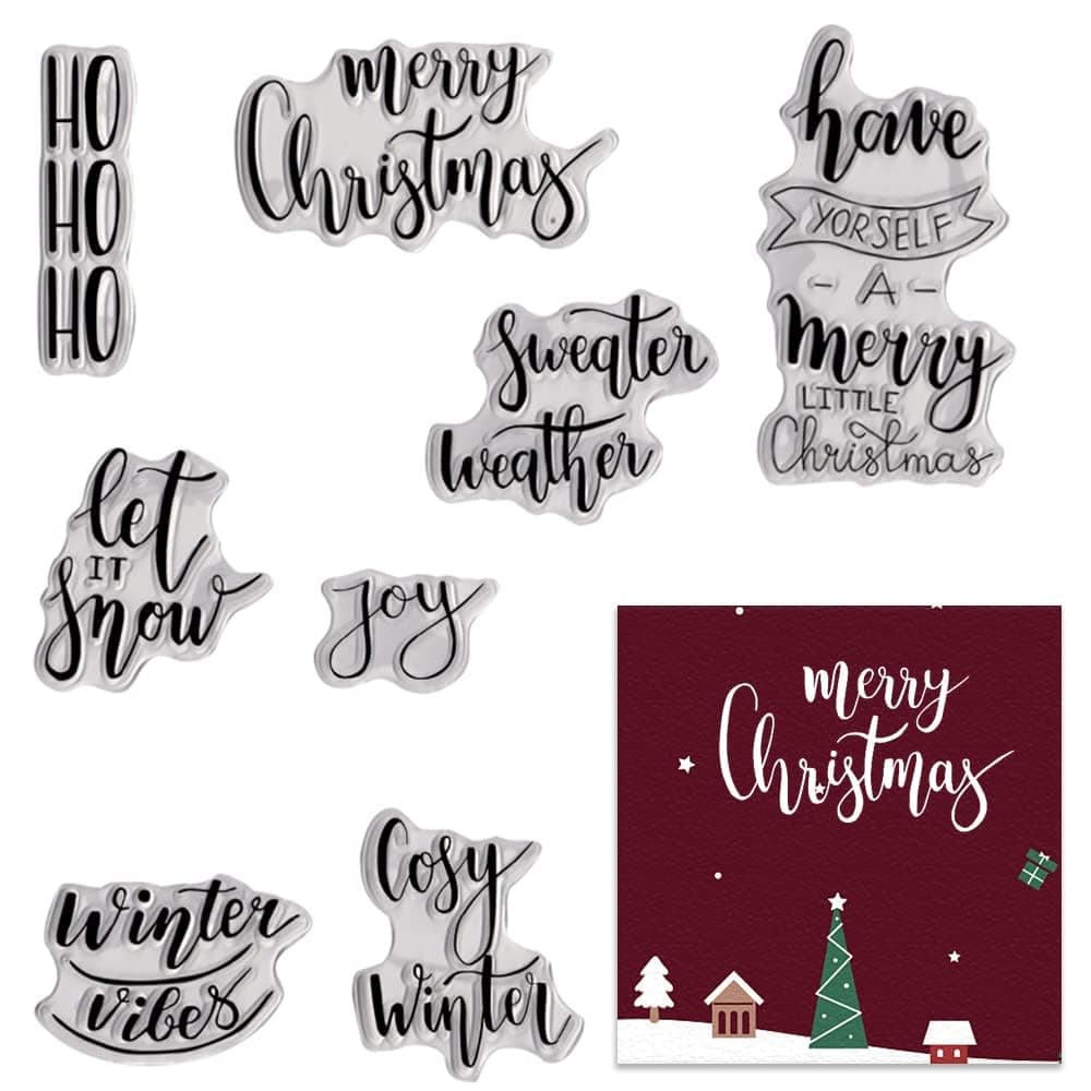 Hying Merry Christmas Words Clear Stamps for Card Making Let it Snow Letters Transparent Rubber Stamps Xmas Words Message Stamp Seal for Crafting DIY Scrapbooking Photo Album Decorations