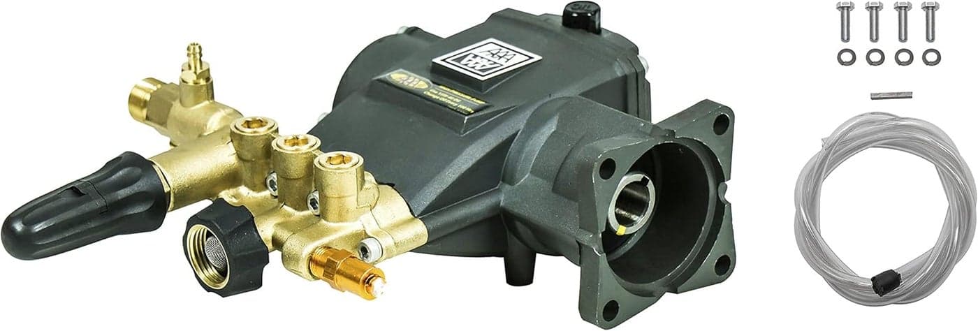 AAA 90036 Horizontal Triplex Plunger Replacement Pressure Washer Pump Kit 3200 PSI 28 GPM 34 Shaft Includes Hardware and Siphon Tube for Industrial Gas Powered Machines Black