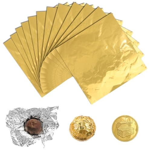 100 Pcs Gold Foil Sheets 6x6 Gold Foil Chocolate Candy Bar Wrappers Leaf Sheets for Candy Valentines Day Chocolate Bars Packaging Wrapping Gifts