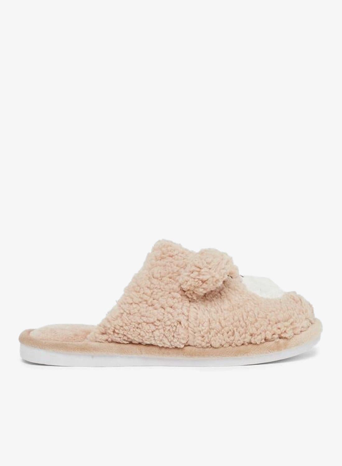 Tan Teddy Bear Fleece Bedroom Slippers — 40-41
