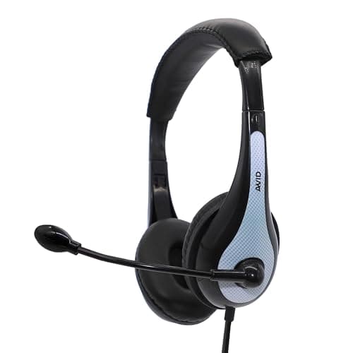 Avid AE36 Headset in White with Adjustable Boom Microphone for School Classroom Education Testing and Assessment