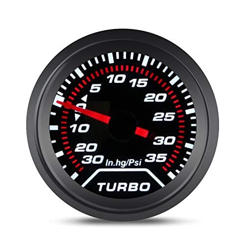 WATERWICH 35 PSI Turbo Boost/Vacuum Gauge Meter Kit Includes Mechanical Hose & T-Fitting - Black Dial - Clear Lens 2" 52mm 12V Universal for Car Truck