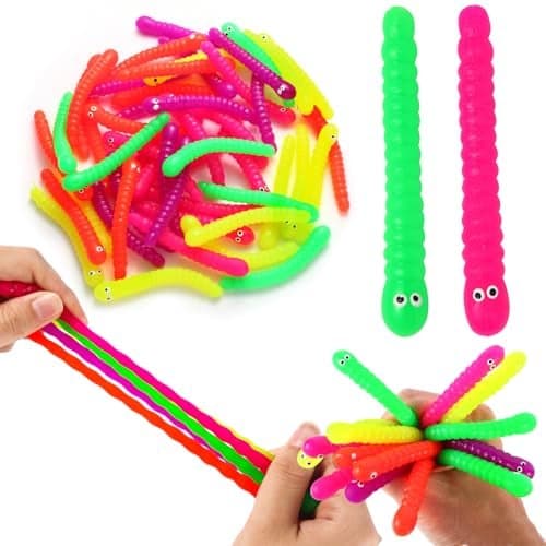 50 PCS Stretchy Fidget Toys Colorful Stretchy StringsSensory Fidget Worm Stretch Toys for Kids Stocking Stuffers Party Favors for Boys and Girls Classroom Prizes Pinata FillersGoodie Bag Stuffers