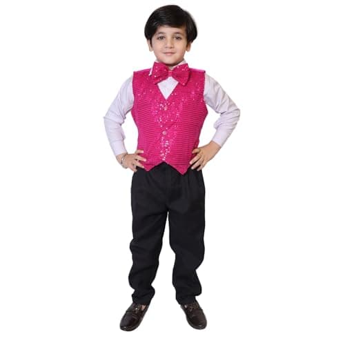 Kaku Fancy Dresses Blended Magenta Waistcoat for Kids/Magenta Jacket for Kids - 7-8 Years