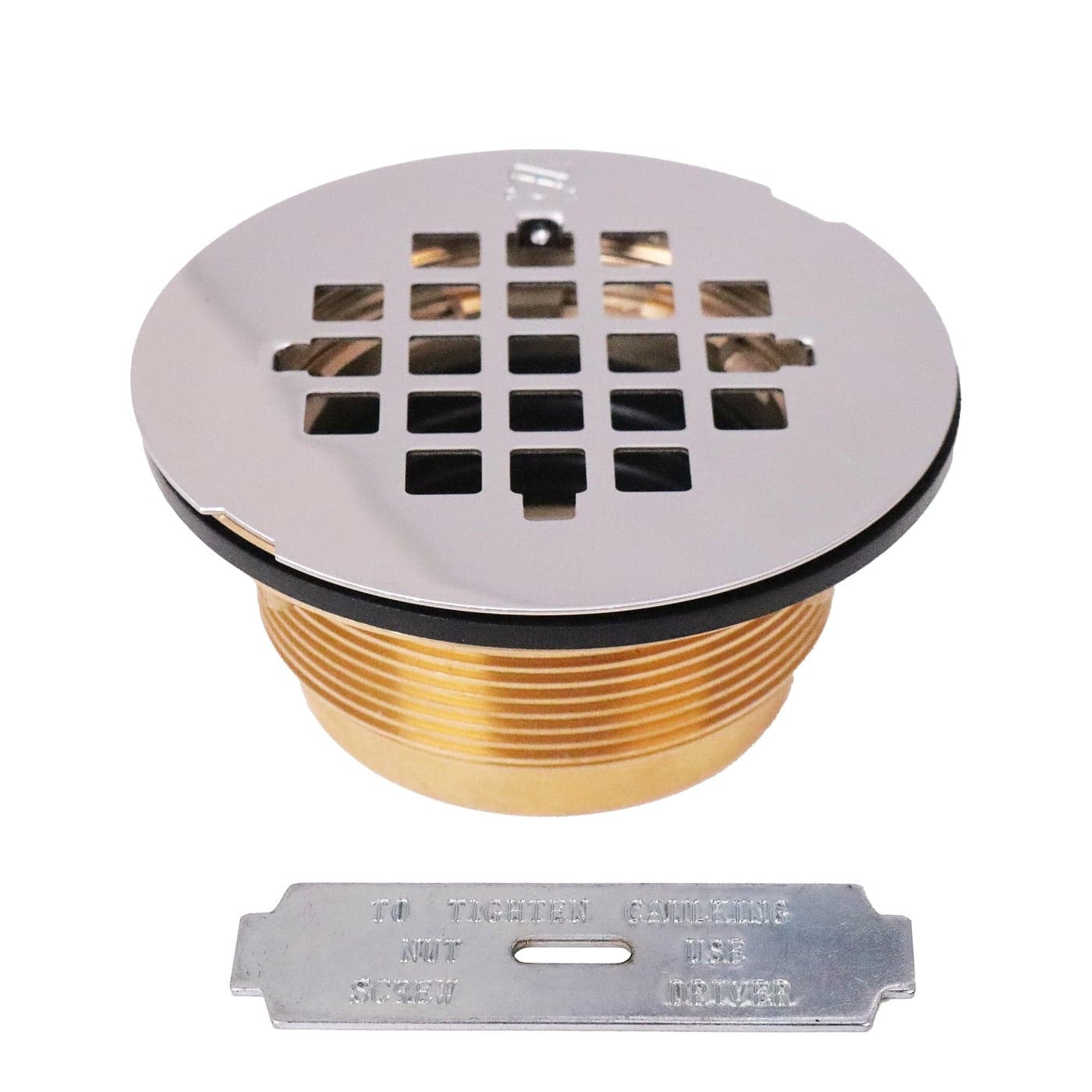 Westbrass D206B26 2 NoCaulk Brass Compression Shower Drain with 414 Round Grid Cover 1Pack Polished Chrome