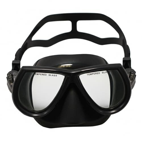Scuba Choice Black Dive Mask – Low Volume for Scuba Diving, Spearfishing & Free Diving, Tempered Glass Lenses, Adjustable Strap, Perfect for Narrow Faces, 4-3/4" Silicone Skirt