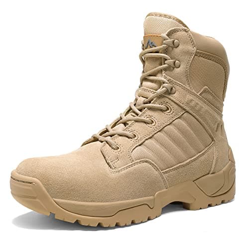 NORTIV 8 Men's Side Zipper Military Tactical Work Boots Leather Motorcycle Combat Boots 6 inches,Size 11,Sand,DESERT