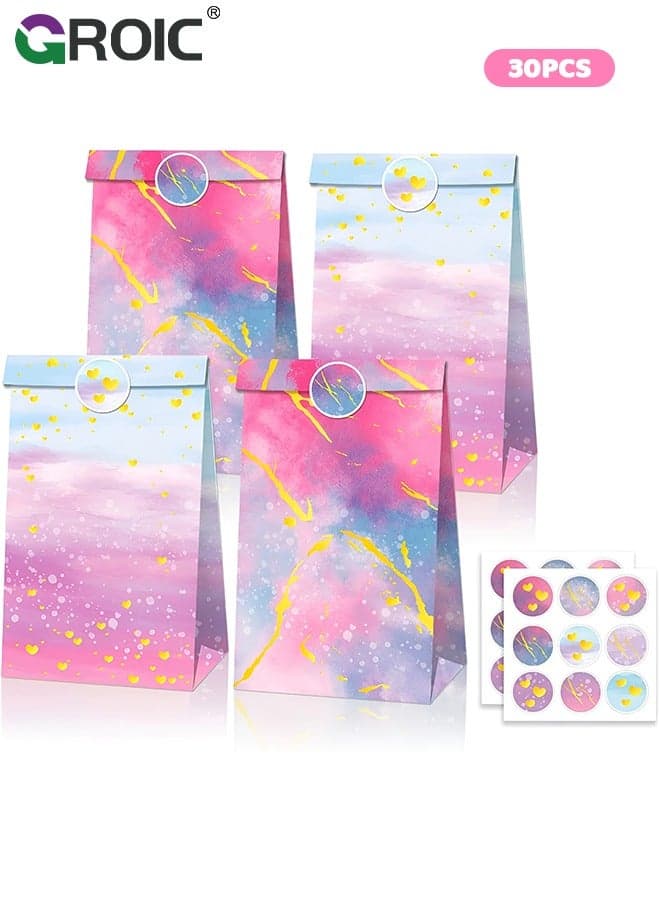 12 Pcs Party Favor Bags for Girls, Tie Dye Party Bags Pink Princess Supplies Party Favors Bag for Girls Baby Shower Candy Goodie Bag Seal Sticker, Party Supplies