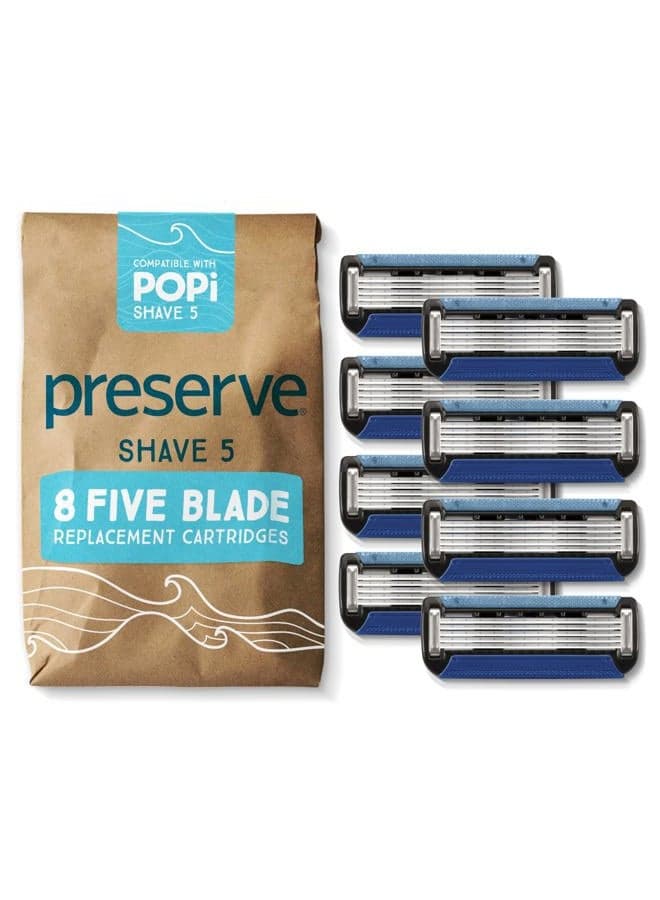 POPi Shave Razor Blades Refills - 5 Blade Razors for Men & Women - Ceramic Coated Shavers for Comfort with Aloe-Cocoa Butter Strip - Reusable Shaving Refill - 8 Pack