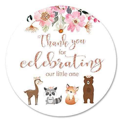 Pink Woodland Animals Thank You Stickers Floral Girl Baby Shower Or Birthday Party Favor Labels Seals