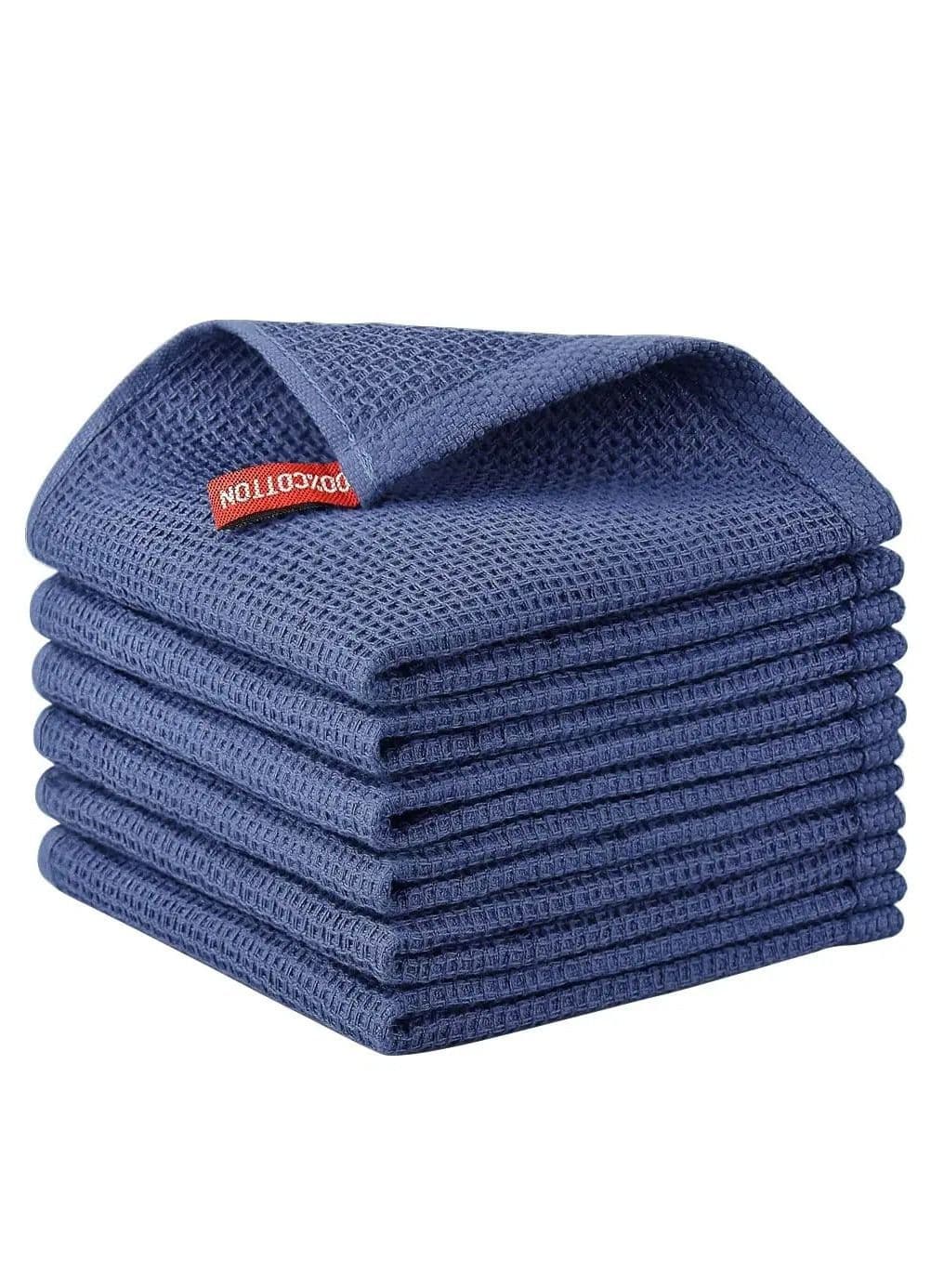 100% Cotton Kitchen Dish Cloths, 6-Pack Ultra Soft Absorbent Quick Drying Towels, Tea Towels Set, 12x12 Inches, Navy Blue