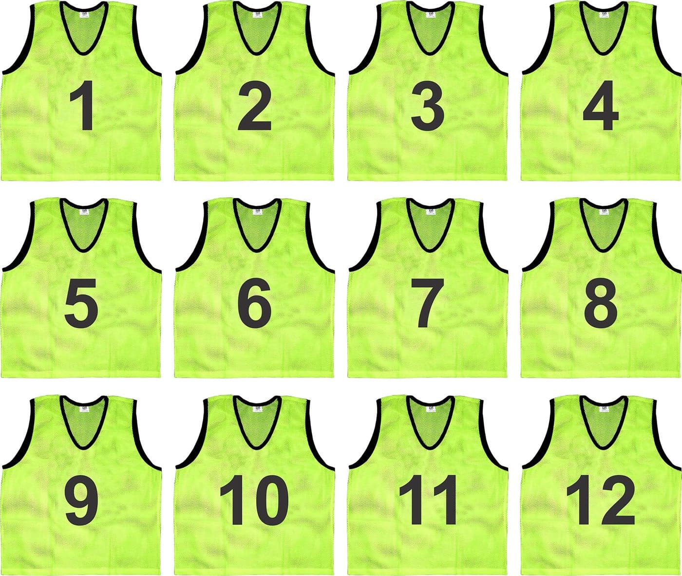 SAS SPORTS 1 to 12 Numbered Scrimmage Team Practice Vest, Training Bibs, Soccer Pinnies for Youth, Adult Fluro Green Color (F-Green, Medium)