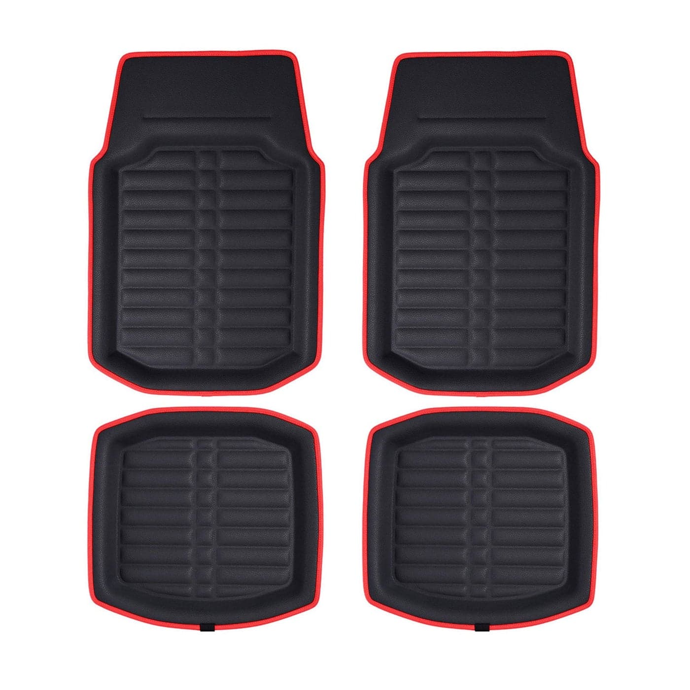 FH Group Automotive Floor Mats PU Leather Floor Mats Deep Dish Design Floor Mats for Cars Universal Fit Floor Mats Full Set Floor Mats For Most Sedan SUV Truck Floor Mats Red Black