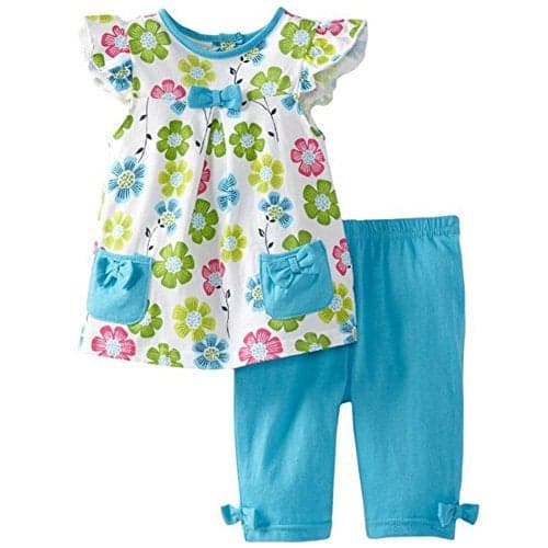 Frogwill Little Girls 2 Pieces Playwear Set With Bow and Applique (2T, Floral)