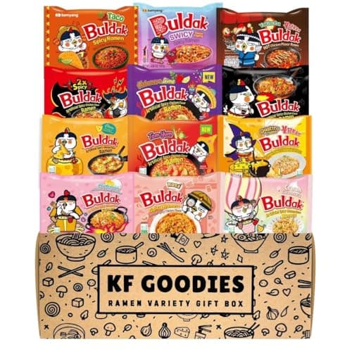 KF GOODIES Korean Ramen Variety Pack Gift Box (12 Count) - Spicy Buldak Noodle Assortment for Birthdays, College Care Packages, Office Snacks and Gifts