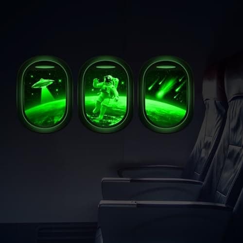 Glow in The Dark 3D Space Wall Decals Set of 3 Galaxy Window Stickers for Wall Space Themed Room Decor for Kids Boys Green