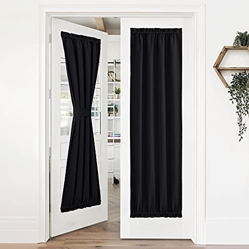 NICETOWN Blackout Curtain for French Door Thermal Insulated Blackout Half Window PatioSliding Door Shade Classroom Curtain Cover for Privacy 1 Panel 36W by 72L Inches Black