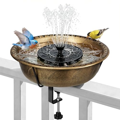 VIVOHOME Deck Mounted Bird Bath with Solar Fountain Outdoor ABS Birdbath Bowl with Adjustable Metal Clamp Solar Powered Pump for Railing Fence Balcony 145 Gallons Copper