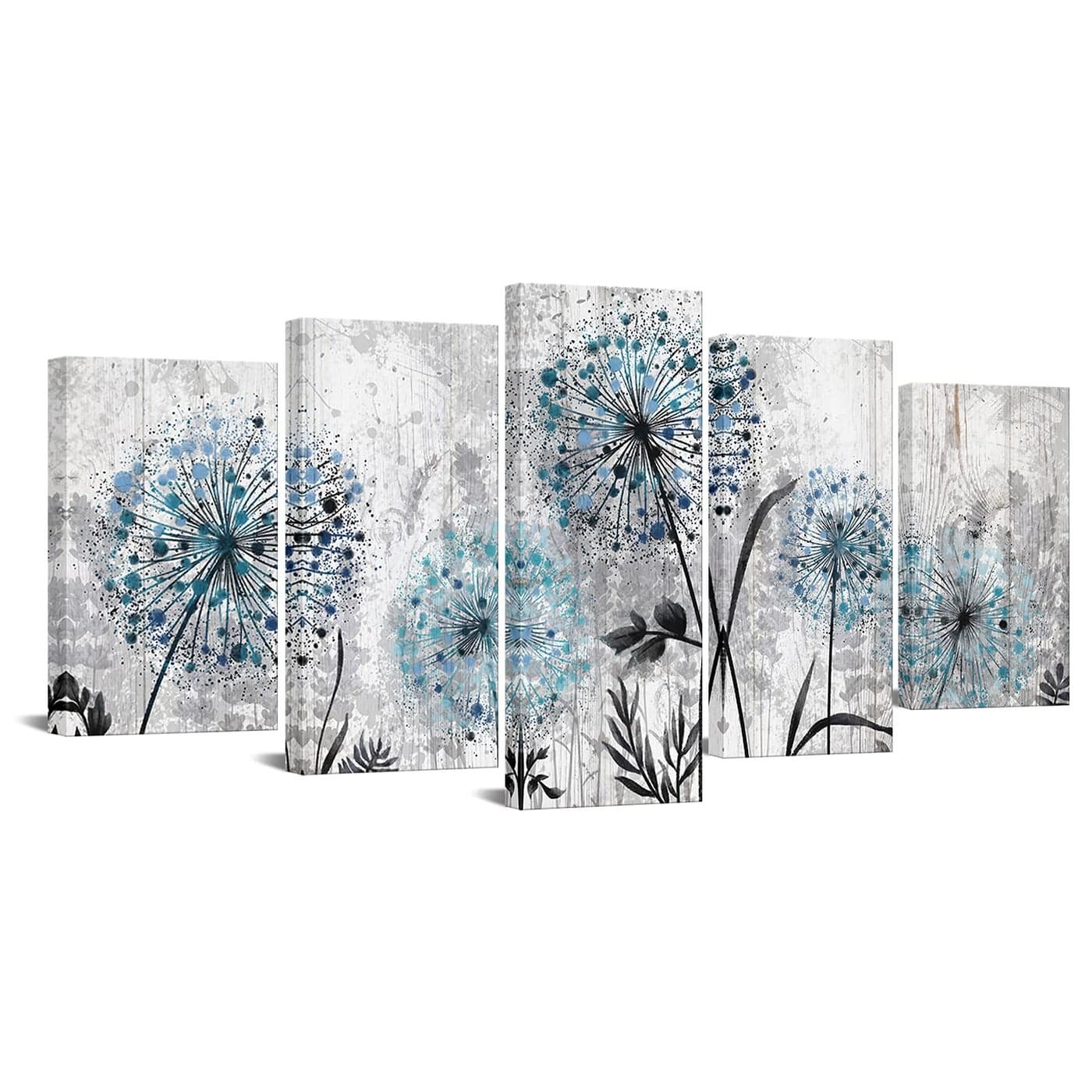 RnnJoile Dandelion Wall Art Blue and Grey Floral Canvas Picture for Farmhouse Home Office Decor Framed Artwork Ready to Hang