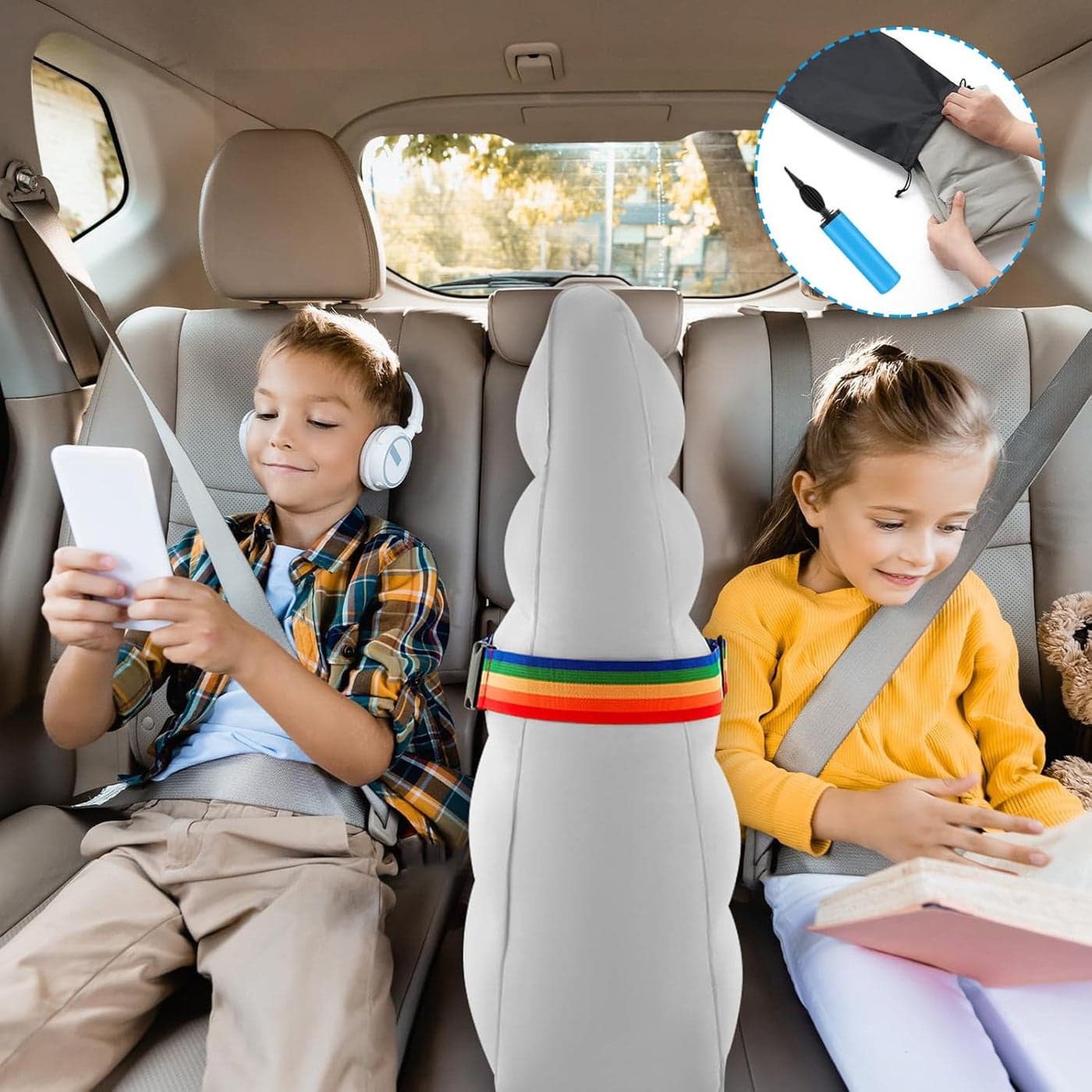 BBTO Inflatable Car Seat Divider Car Seat Foot Rest for Kids Air Travel Portable Car Seat Rest for Kids to Stop Fighting Portable Back Seat Divider Reduce Stress for Parents on Long Driving Gray