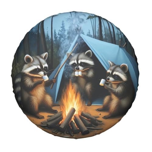 Raccoons Campfire Universal Spare Tire Cover15 InchCute Waterproof Polyester Wheel Protector Funny Tire Covers for Rv Suvs Trucks Travel Trailers OutdoorEasy Install