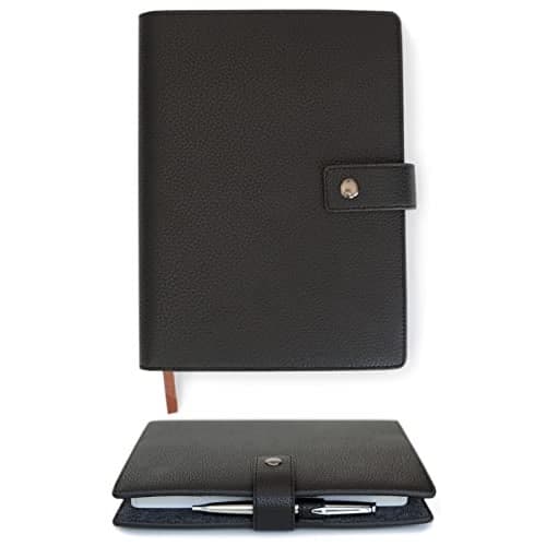 CASE ELEGANCE Black Full Grain Premium Leather Refillable Journal Cover with A5 Lined Notebook ScratchProof DURALeather